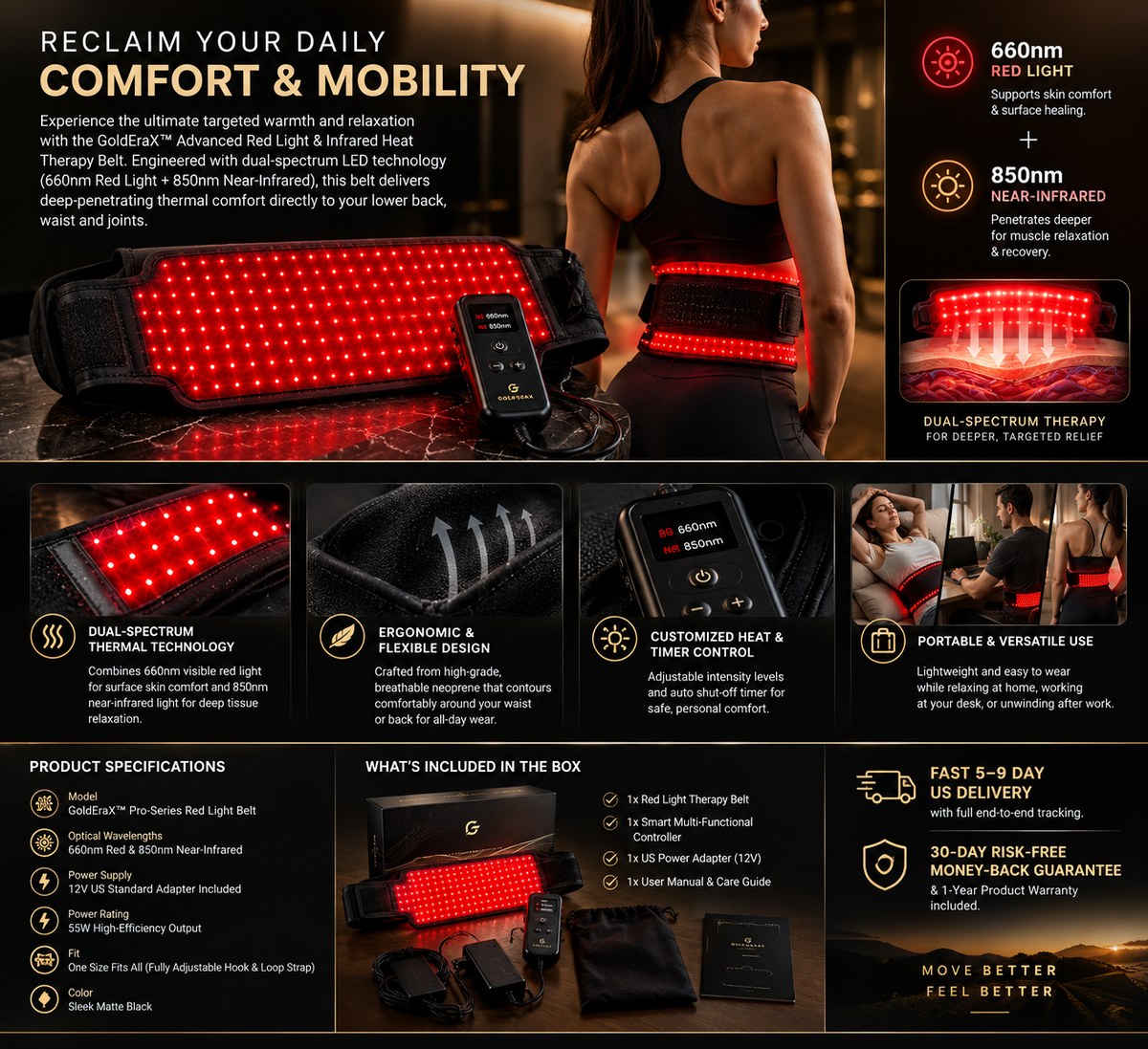 GoldEraX™ Advanced Red Light & Infrared Heat Therapy Belt